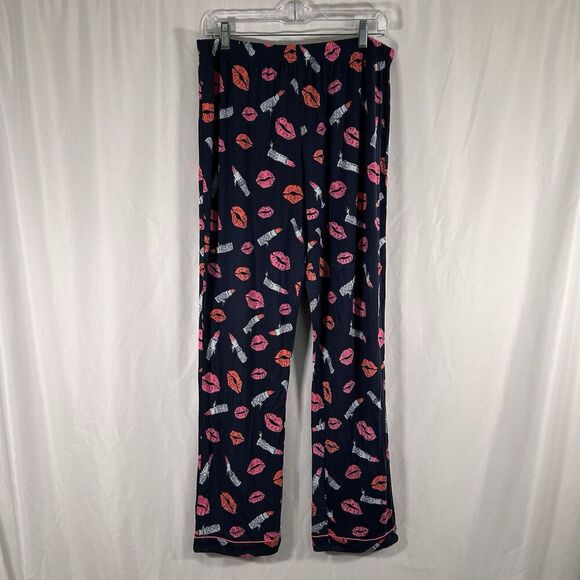 In My Sundays Pajama Pants Womens Large Blue Make Up Print Pull On Elastic Waist - Picture 1 of 6